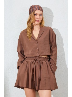 Manche Crop Modal Gömlek - Mocha Kahve | MKS161445-01