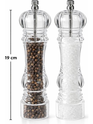 Emba Home Şeffaf Akrilik Büyük Boy Tuz Karabiber Öğütücü Değirmen 19 cm – 1 Adet