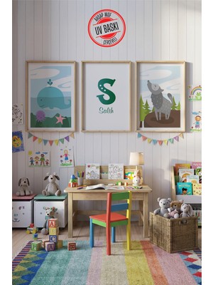 Giftcrea Uv Baskılı Çocuk Odası 3'lü Ahşap Mdf Tablo Seti - V10