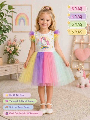 Lovinya Kids Unicorn Kız Çocuk Tül Elbise
