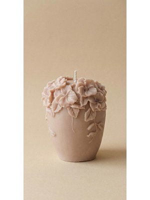 My Balli Store Nude Renk Dekoratif Kabartmalı Çiçekli Soya Mum