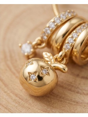 Mervan Takı Charm Detaylı Gold Çelik Kolye – Taşlı Kadın Kolye