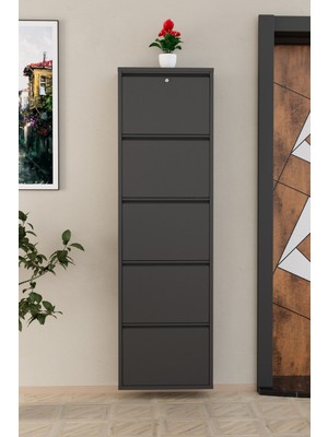Handanca Kilitli 5 Kapaklı Metal Ayakkabılık Antrasit