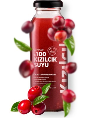 Gümüşsu %100 Kızılcık Suyu 250 ml Doğal Tatlandırıcı İçermeyen Ferahlatıcı Aroma