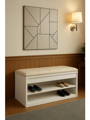 Handanca Rengibiz Ayakkabılık Puflu Minderli Sandıklı Kapı Önü Ayakkabılık