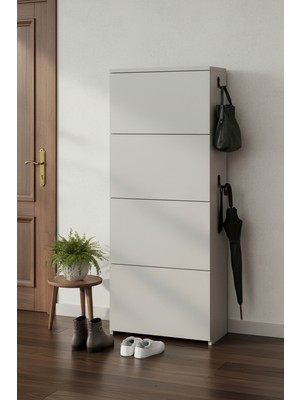 Handanca Palm Modern 4 Kapaklı Slim Ayakkabılık - Yan Askılıklı Fonksiyonel Antre Dolabı Beyaz