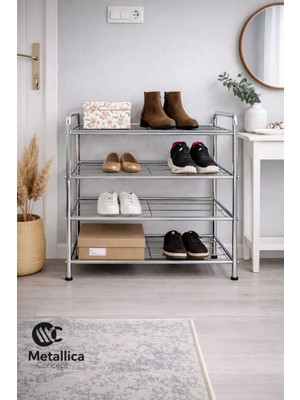 Handanca Çağla 4 Katlı Ayakkabılık Düzenleyici Çok Amaçlı Raf Konsept Metal Raf Metal Ayakkabılık