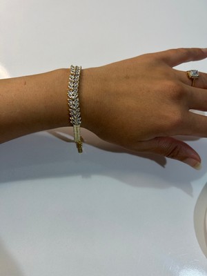 Hüma Butik Çelik Altın Kaplama Mekik Kesim Zirkon Taşlı Markiz Su Yolu Bileklik
