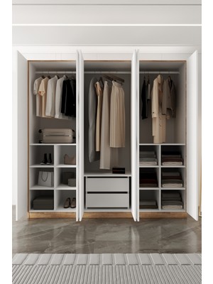 Aeka AE-2190 Hisar Sonomo/beyaz 6 Kapaklı Çok Bölmeli Askılı ve Raflı Geniş Hacimli Gardırop 210X210 cm