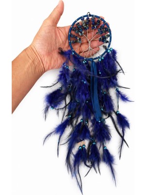 Düş Kapanı Doğal Taşlı Hayat Ağacı – Sodalit Taşlı Mavi Dreamcatcher Duvar Süsü Rüya Kapanı