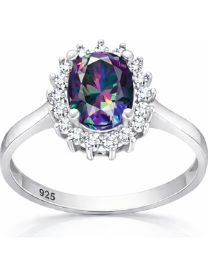 DMR Elegance Gümüş Mistik Topaz Taşlı Oval Kadın Yüzük