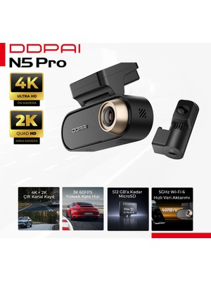 DDPAI N5 Pro Dual Araç Kamerası 4k+2k 4g Wifi 6 Gps Radar Park Gece Görüş Dashcam