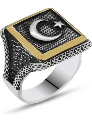 DMR Elegance Gümüş Türk Bayrağı Ay Yıldız Erkek Yüzük