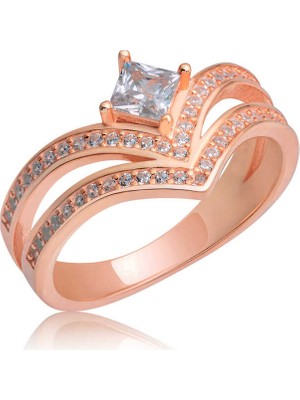 DMR Elegance Gümüş Rose Tek Taş Kadın Yüzük