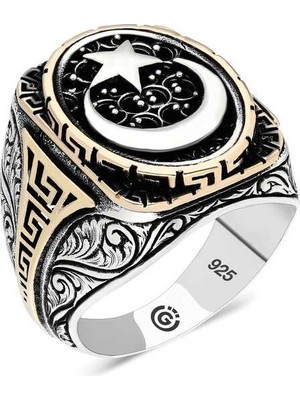 DMR Elegance Gümüş Ay Yıldız Oval Erkek Yüzük