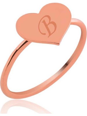 DMR Elegance Gümüş Rose Harfli Kalp Bayan Yüzük