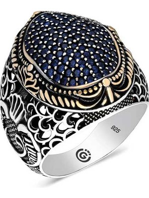 DMR Elegance Gümüş Lacivert Zirkon Taşlı Oval Erkek Yüzük