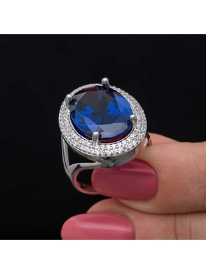 DMR Elegance Gümüş Safir Taşlı  Kadın Yüzük