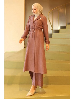 Missvalle Yakası Fermuar Detaylı Takım Gül Kurusu 19276