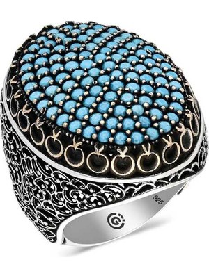 DMR Elegance Gümüş Turkuaz Zirkon Taşlı Oval Erkek Yüzük