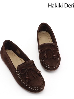 Gönderi(r) Kadın Kahve Süet  Fiyonklu Hakiki Deri Comfort Loafer