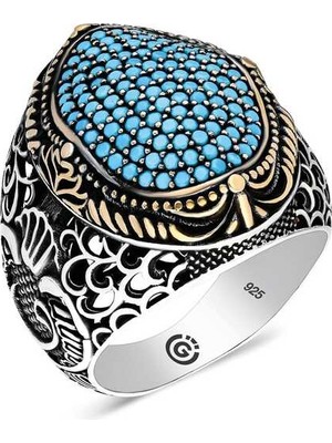 DMR Elegance Gümüş Turkuaz Zirkon Taşlı Oval Erkek Yüzük