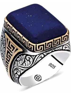 DMR Elegance ​gümüş Koyu Mavi Lapis Taşlı Kare Erkek Yüzük