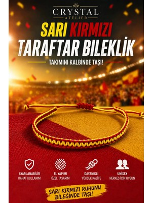 Crystal Atelier Sarı Kırmızı Taraftar Bileklik - Makrome Bileklik - Hediyelik Bileklik - Ip Bileklik - Örgü Bileklik