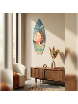 Decorita Sörf Tahtası Şekilli Modern Cam Tablo | Gök-Yüzü | 33CM x 99,5cm