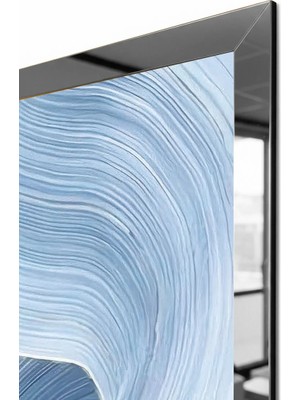 Zevahir Mobilya Dekorasyon Gümüş Aynalı Pleksi Çerçeveli Mavi Renk Modern Üçlü Mdf Tablo Seti