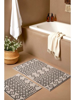 Gri Etnik Desen 2’li Banyo & Klozet Paspas Takımı