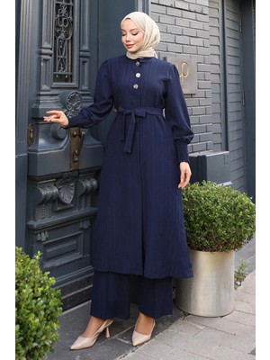 Missvalle Düğme Detaylı Kuşaklı Takım Lacivert 19291