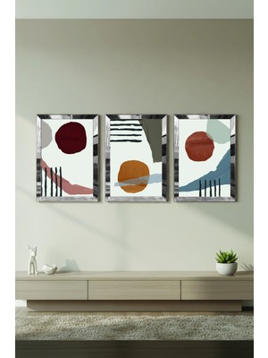 Zevahir Mobilya Dekorasyon Gümüş Aynalı Pleksi Çerçeveli Üçlü Soyut Desen Üçlü Mdf Tablo Seti