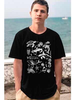 Rock&Roll Denizde Hayat Kısa Kollu Siyah Erkek Tişört