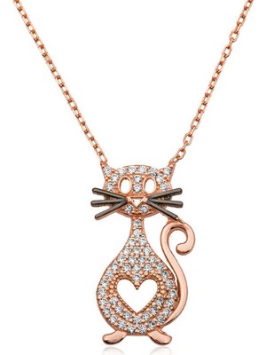 Aydogan's 925 Ayar Gümüş Kalpli Kedi Kadın Gümüş Kolye