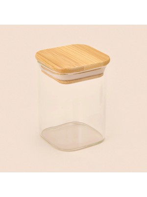 MİEN Kare Mantar Kapak Cam Kavanoz - Şeffaf / Açık Kahverengi - 150 ml