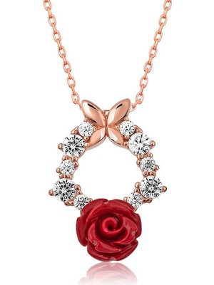 Aydogan's 925 Ayar ​​gümüş Rose Kırmızı Gül Kolye