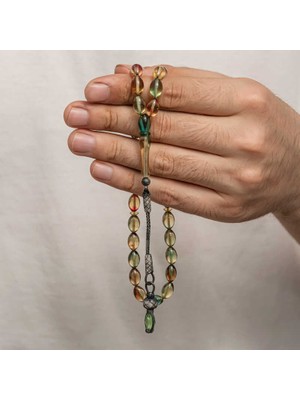 Aydogan's Gümüş 1000 Ayar Kazaz Püsküllü Sıkma Kehribar Tesbih