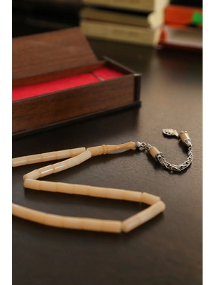 Tesbihkenti Tam Kesme Taneler Krem Renk Sıkma Kehribar Tesbih