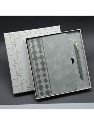 Aydogan's Kutulu Gri Defter ve Metal Kalem Seti