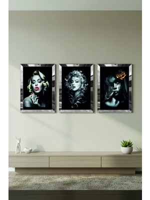 Zevahir Mobilya Dekorasyon Gümüş Aynalı Pleksi Çerçeveli Marilyn Monroe Üçlü Mdf Tablo Seti