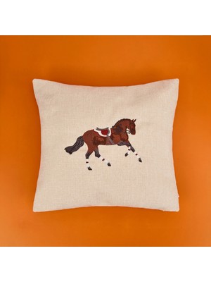 Matmel Soft Horse Desenli Kırlent - Ekru - 43X43 cm