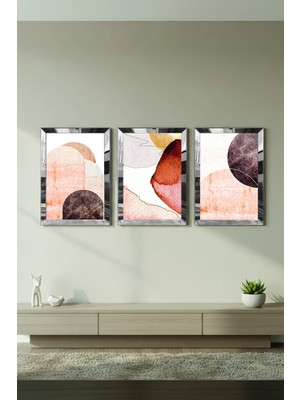 Zevahir Mobilya Dekorasyon Gümüş Aynalı Pleksi Çerçeveli Kolaj Çizim Üçlü Mdf Tablo Seti