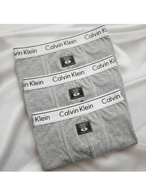 Shine Elagance Gri %95 Pamuk Cotton %5 Elastan Düz Renk Likralı Erkek Boxer 3'lü set