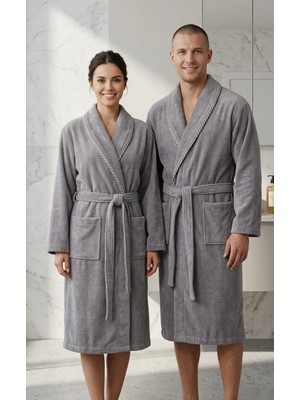 Asev Tekstil Kadife Biyeli Şal Yaka Unisex Bornoz