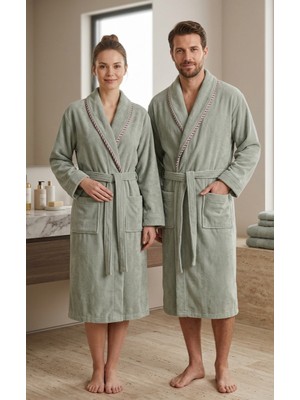 Asev Tekstil Kadife Biyeli Şal Yaka Unisex Bornoz