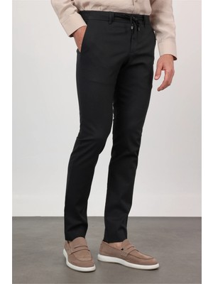 İmza Siyah Yan Cep Keten Slim Fit Keten Karışımlı Jogger Pantolon 1003260169