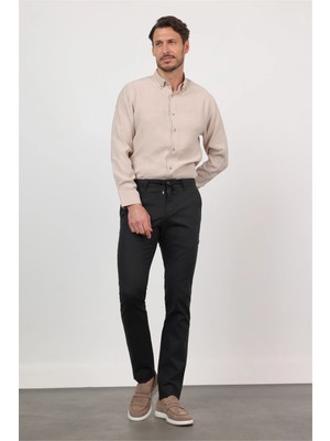 İmza Siyah Yan Cep Keten Slim Fit Keten Karışımlı Jogger Pantolon 1003260169