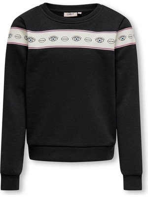 Only Kogellıs Short L/s Eye O-Neck Swt Kız Çocuk Siyah Sweatshirt - 15303568