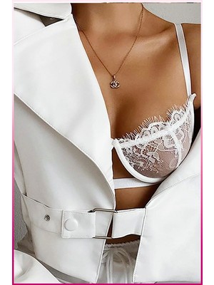 Bemy Store Kadın Beyaz Dantelli Balenli  Sütyen Külot Takım